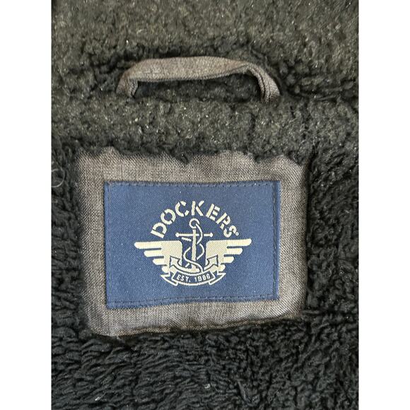 Dockers Hooded Coat Full Zip Jacket Sherpa Lined Insulated Charcoal Gray Large - Picture 3 of 5